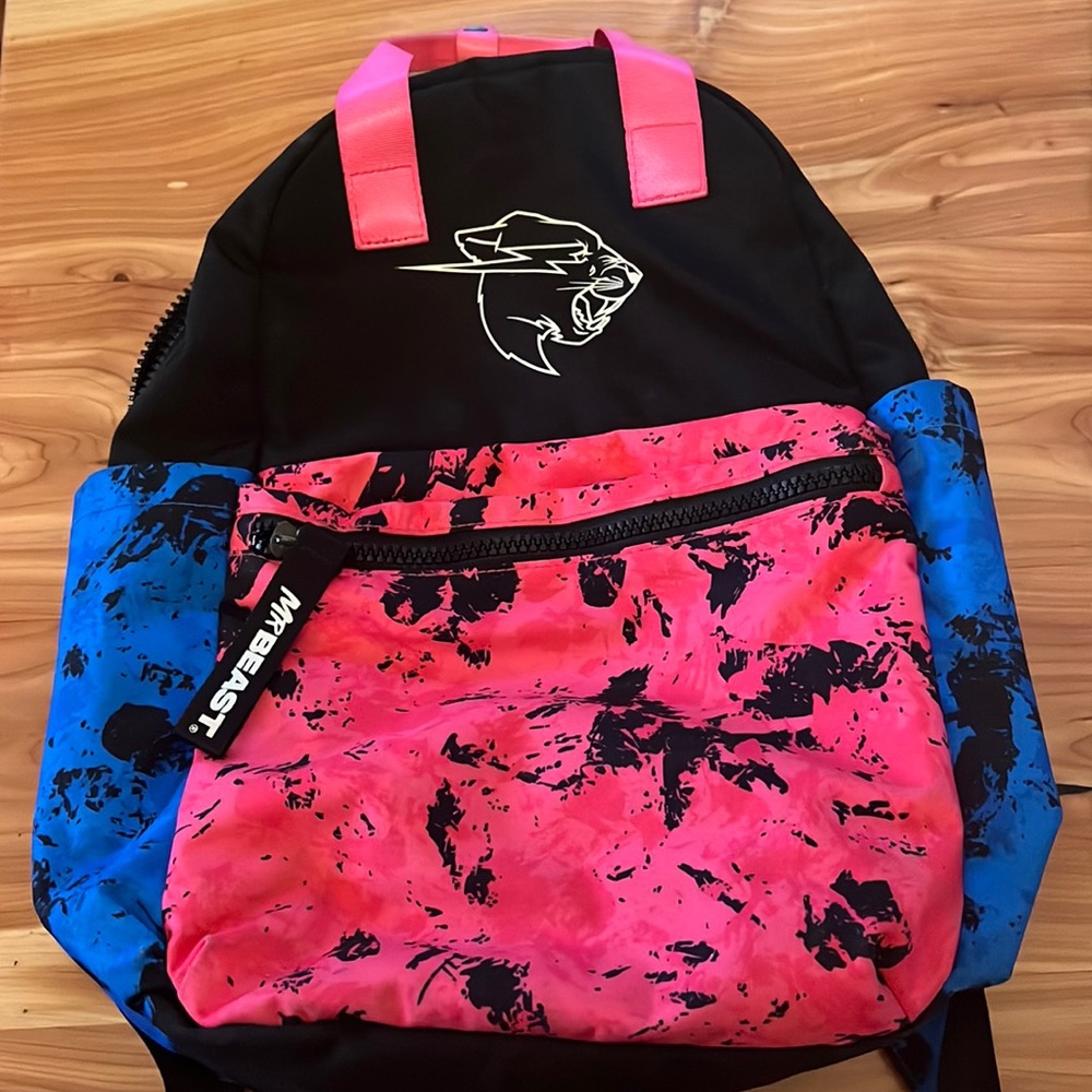 Mr. Beast Kids Backpack - Pink and Blue